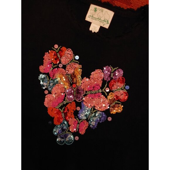 Quacker Factory Plus Size Black Sweater Colorful Sequin Bead Heart. Size - Picture 2 of 13